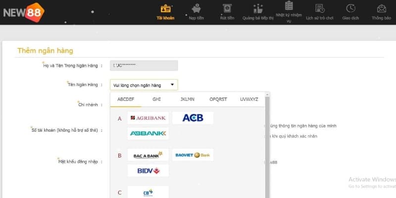 Điền đầy đủ thông tin vào biểu mẫu để thực hiện rút tiền New88